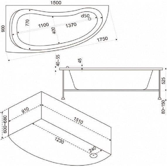 Ванна акриловая Bas Алегра 150x90 см R (на усиленном каркасе) - фото, картинка 6 Ванна акриловая Bas Алегра 150x90 см R (на усиленном каркасе) - фото 6