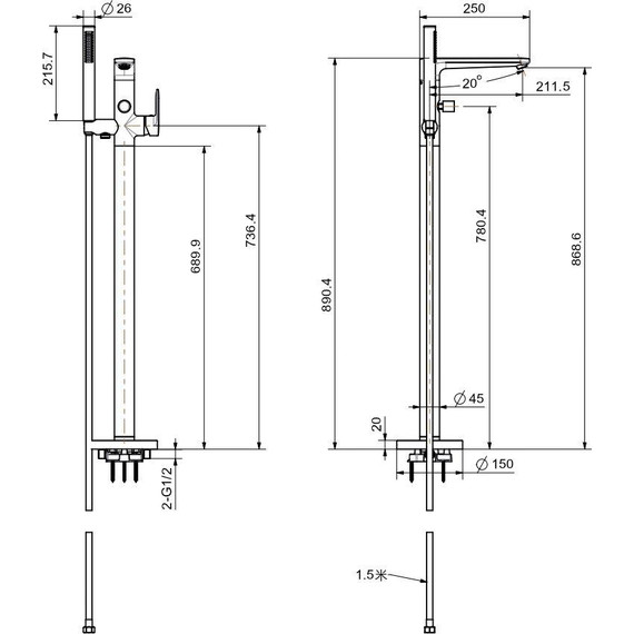 Смеситель для ванны Aquatek Ника AQ1845CR, Цвет производителя: хром - фото 9