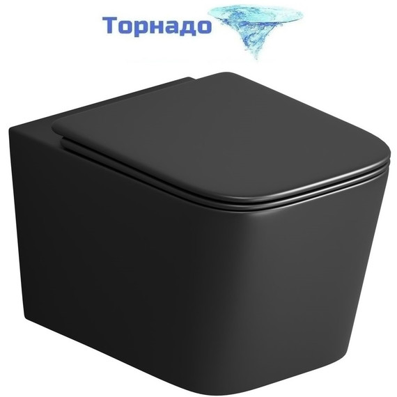 Унитаз подвесной безободковый Grossman GR-4404BMSQ с крышкой микролифт, чёрный матовый (Система смыва торнадо), Цвет производителя: чёрный матовый - фото 