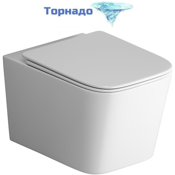 Унитаз подвесной безободковый Grossman GR-4404SQ с крышкой микролифт, белый глянцевый (Система смыва торнадо), Цвет производителя: белый глянцевый - фото 