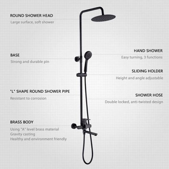 Душевая стойка Ledeme L2480B, чёрный - фото 4