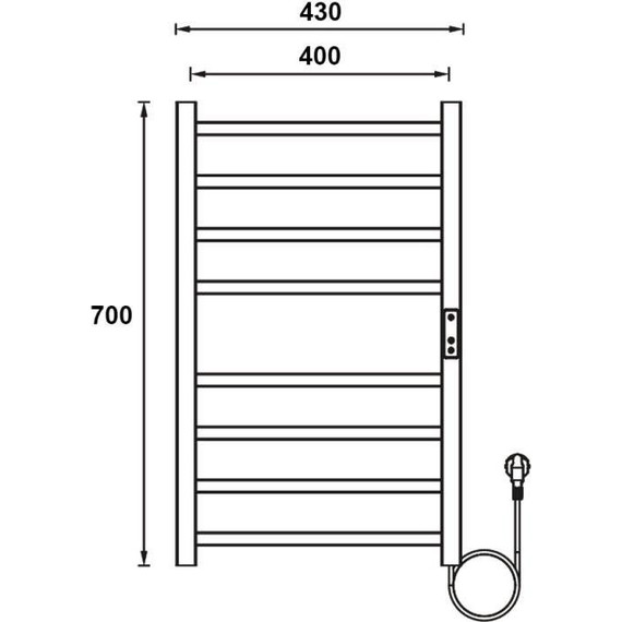 Полотенцесушитель электрический Gerhans П8 400х700 мм K680743B, чёрный (скрытое подключение) - фото 2