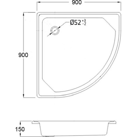 Поддон стальной Loranto, полукруглый 90х90х15 толщина стали 0,9 мм, отверстие для слива 5 см, белый (LG900C) - фото, картинка 2 Поддон стальной Loranto, полукруглый 90х90х15 толщина стали 0,9 мм, отверстие для слива 5 см, белый (LG900C) - фото 2