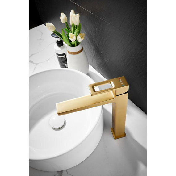 Смеситель для раковины высокий Belz B11658-5, золото - фото 7