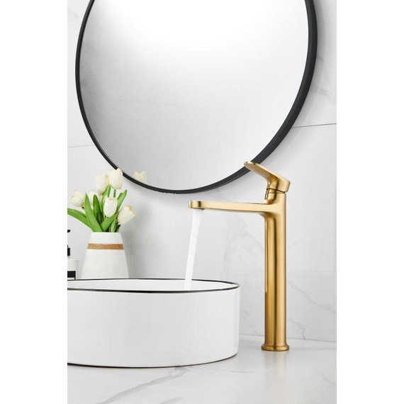 Смеситель для раковины высокий Belz B11713-5, золото брашированное - фото 4