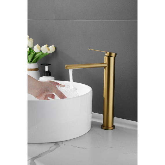 Смеситель для раковины высокий Belz B11813-5, золото брашированное - фото 4