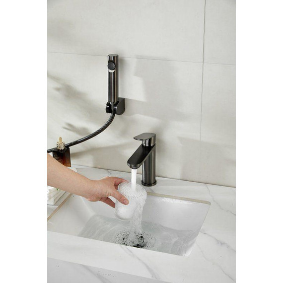 Смеситель для раковины с лейкой для биде Belz B12713-3, оружейная сталь - фото 3