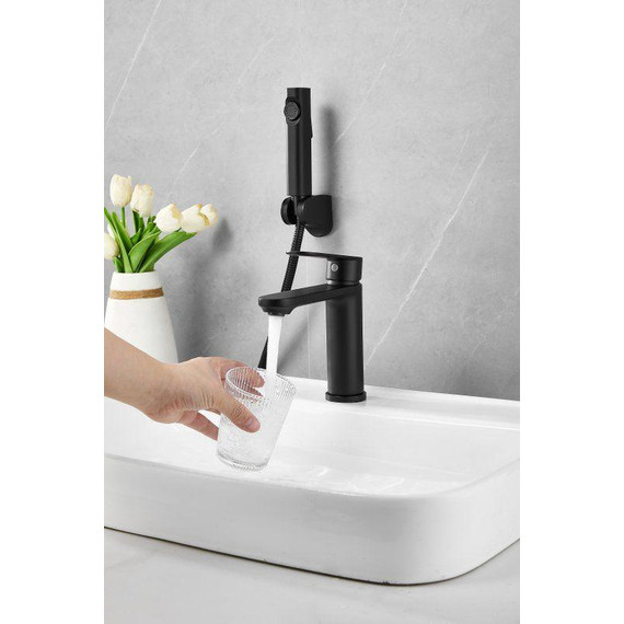 Смеситель для раковины с лейкой для биде Belz B12713-7, чёрный - фото 3