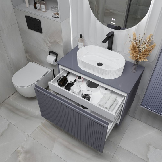 Тумба подвесная со столешницей Grossman Кристалл 80 см 108043, графит матовый - фото 6