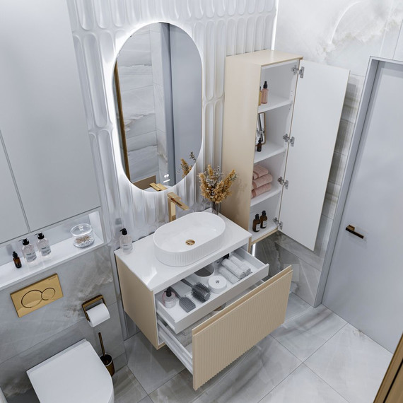 Тумба подвесная со столешницей Grossman Кристалл 80 см 108044, бежевый матовый - фото 5