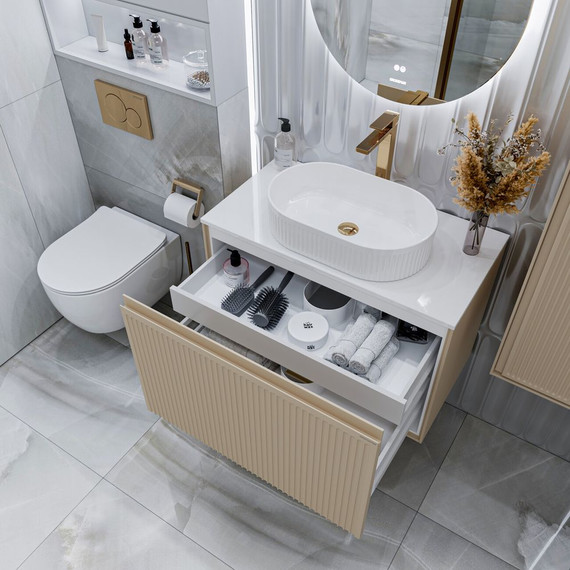 Тумба подвесная со столешницей Grossman Кристалл 80 см 108044, бежевый матовый - фото 6