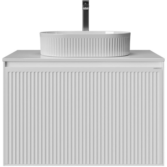 Тумба подвесная со столешницей Grossman Кристалл 80 см 108045, белый глянцевый - фото 2