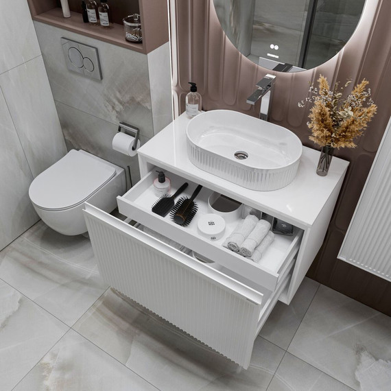 Тумба подвесная со столешницей Grossman Кристалл 80 см 108045, белый глянцевый - фото 6