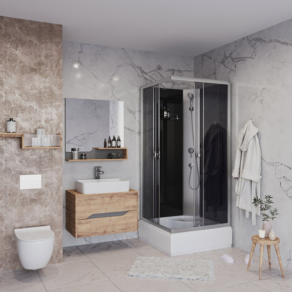 Душевая кабина Niagara Eco E90/26Q/TN/BK 90х90х195 см, средний поддон (30см), хром матовый, стекло тонированное (безсиликоновая сборка) - фото 2