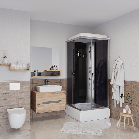 Душевая кабина Niagara Eco E90/26Q/TN 90х90х215 см, со средним поддоном (26см), хром матовый, стекло тонированное (безсиликоновая сборка) - фото 3