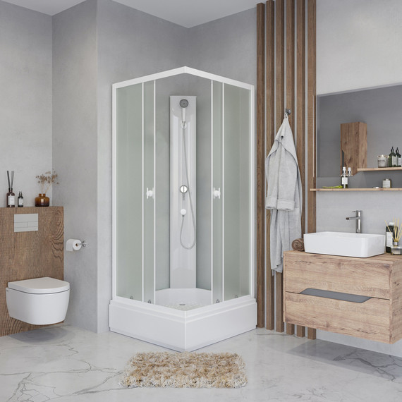 Душевая кабина Niagara Promo P100/26Q/MT/BK 100х100х200 см со средним поддоном, профиль белый, стекло матовое (безсиликоновая сборка) - фото 2