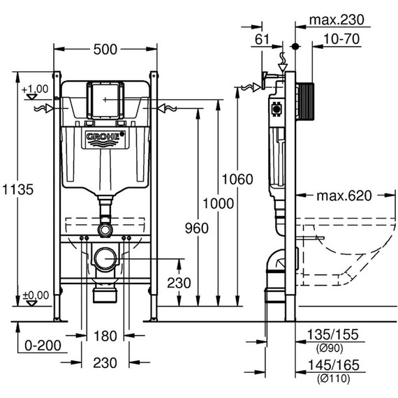 Инсталляция для подвесного унитаза Grohe Solido 38971000T (кнопка смыва белая 38966SH0T) - фото, картинка 3 Инсталляция для подвесного унитаза Grohe Solido 38971000T (кнопка смыва белая 38966SH0T) - фото 3