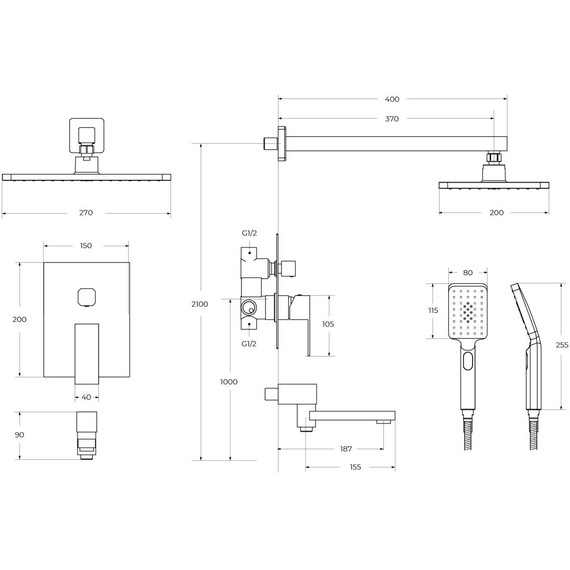 Душевая система для ванны Cezares SLIDER-VDSET-GM, оружейная сталь - фото 9