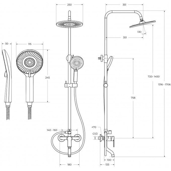 Душевой комплект BelBagno: Душевая стойка AURORA-VSCM-CRM + смеситель для раковины AURORA-LVM-CRM-W0 (Новинка 2025) - фото 15