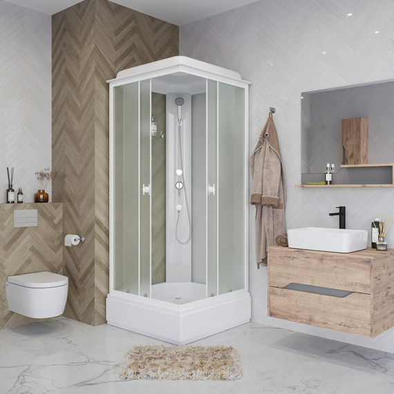 Душевая кабина Niagara 80x80 см P80/26Q/MT со средним поддоном 26 см, профиль белый, стекло матовое - фото 3