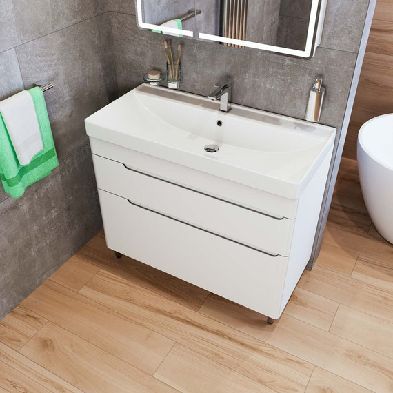 Тумба напольная с раковиной Mirsant Flat 80/2 80 см (раковина Line 80) белый - фото 8