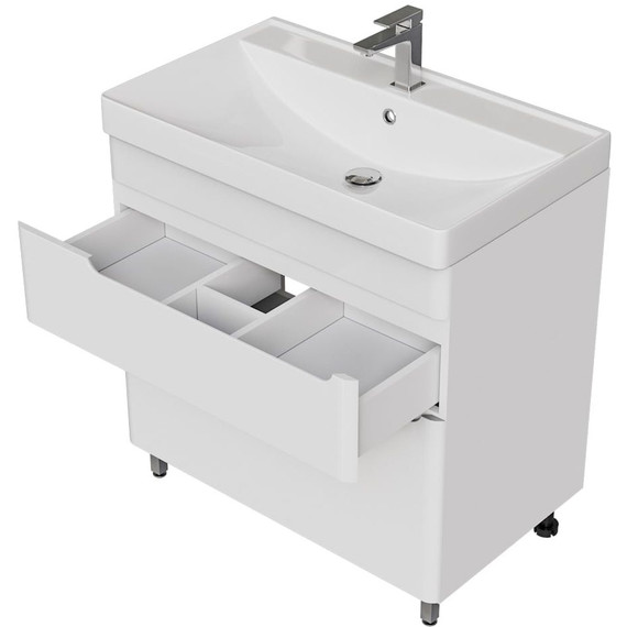 Тумба напольная с раковиной Mirsant Flat 80/2 80 см (раковина Line 80) белый - фото 3