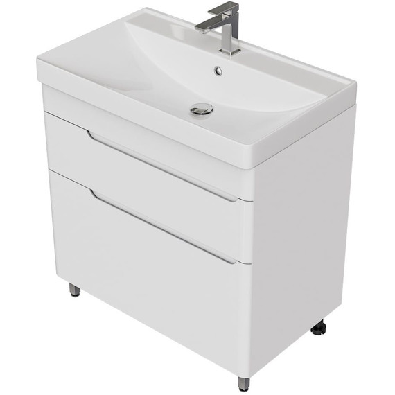 Тумба напольная с раковиной Mirsant Flat 80/2 80 см (раковина Line 80) белый - фото 5