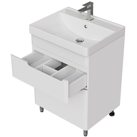 Тумба напольная с раковиной Mirsant Flat 60/2 60 см (раковина Line 60) белый - фото 4