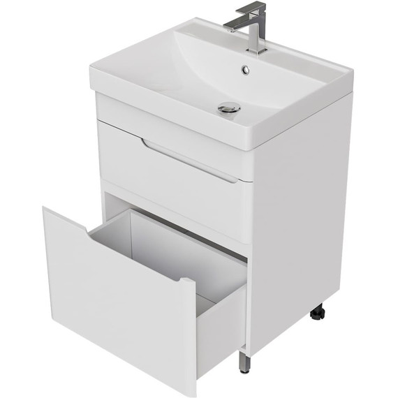 Тумба напольная с раковиной Mirsant Flat 60/2 60 см (раковина Line 60) белый - фото 5