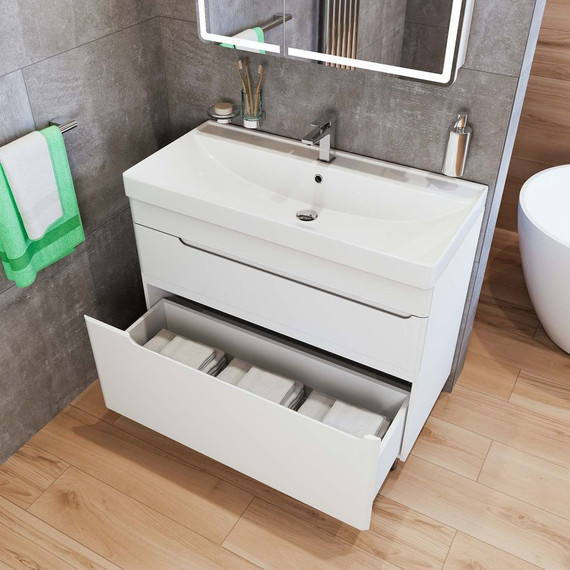 Тумба напольная с раковиной Mirsant Flat 60/2 60 см (раковина Line 60) белый - фото 10