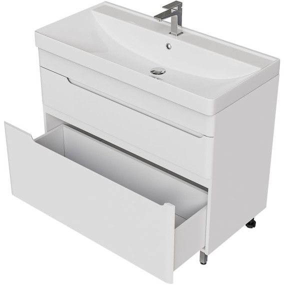 Тумба напольная с раковиной Mirsant Flat 100/2 100 см (раковина Line 100) белый - фото 5