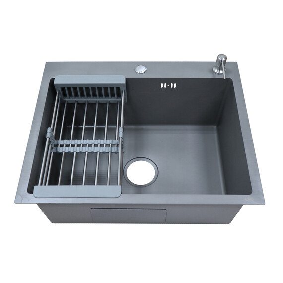 Кухонная мойка Azario Nicole AZG6050N (сифон, дозатор и коландер в комплекте) серый - фото 