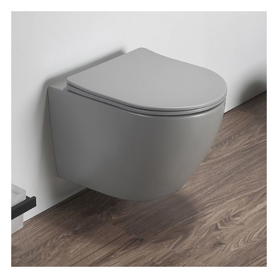 Унитаз подвесной безободковый Azario Grado AZ-0046 SP MH с тонкой крышкой микролифт, светло-серый - фото 2