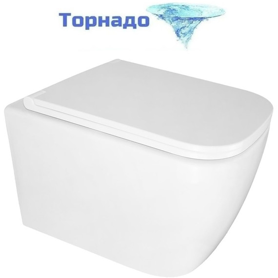 Унитаз подвесной безободковый Azario Legenda AZ-2305AS с тонкой крышкой микролифт (система смыва Торнадо) - фото 