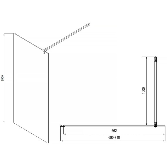 Душевая перегородка Azario Chicago Walk-in 70 см AZ-NAR6310 700 Black (стекло 8 мм) с кронштейном в комплекте, чёрный/прозрачное - фото 4