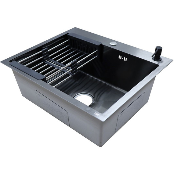 Кухонная мойка Azario Nicole AZB5050N (сифон, дозатор и коландер в комплекте) чёрный - фото, картинка 3 Кухонная мойка Azario Nicole AZB5050N (сифон, дозатор и коландер в комплекте) чёрный - фото 3