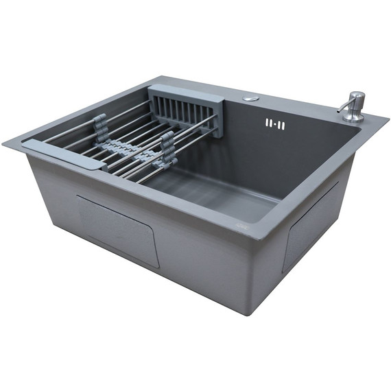 Кухонная мойка Azario Nicole AZG5050N (сифон, дозатор и коландер в комплекте) серый - фото, картинка 2 Кухонная мойка Azario Nicole AZG5050N (сифон, дозатор и коландер в комплекте) серый - фото 2