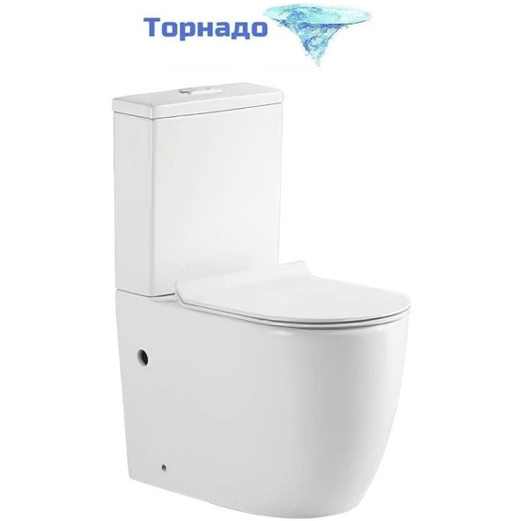 Унитаз-компакт безободковый Sole Porto Turbo с тонкой крышкой микролифт (система смыва Торнадо) - фото 