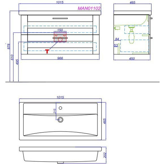 Тумба подвесная с раковиной Aqwella Манчестер 100 см MAN01102 - фото, картинка 9 Тумба подвесная с раковиной Aqwella Манчестер 100 см MAN01102 - фото 9