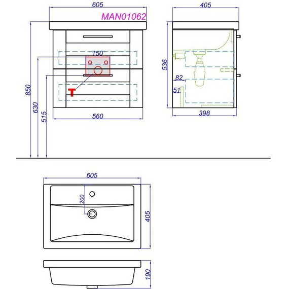 Тумба подвесная с раковиной Aqwella Манчестер 60 см MAN01062 - фото, картинка 5 Тумба подвесная с раковиной Aqwella Манчестер 60 см MAN01062 - фото 5