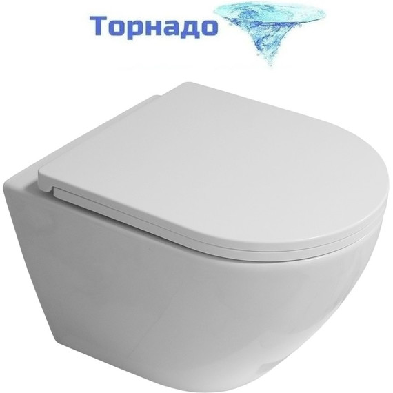 Унитаз подвесной Azario Blanco AZ-9003WT с тонкой крышкой микролифт (Система смыва Торнадо) - фото 