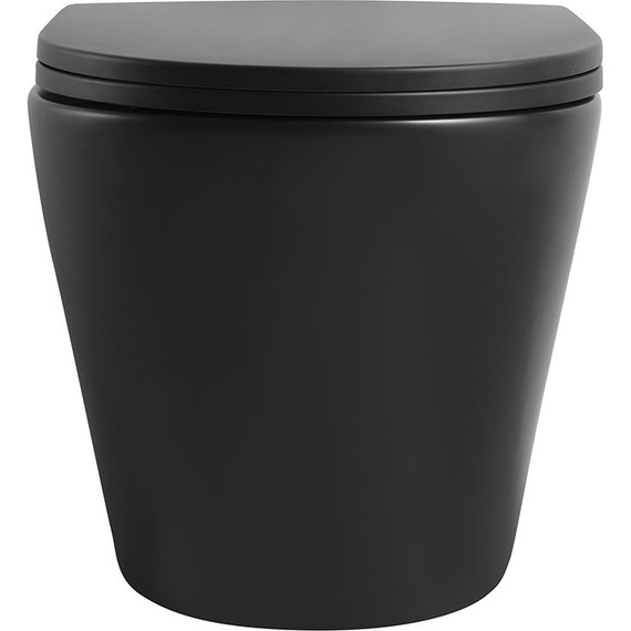 Унитаз подвесной безободковый Veconi Ando VAN-48TB (Система смыва торнадо) с тонкой крышкой микролифт, чёрный матовый - фото 2