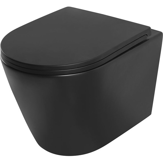 Унитаз подвесной безободковый Veconi Ando VAN-48TB (Система смыва торнадо) с тонкой крышкой микролифт, чёрный матовый - фото 3