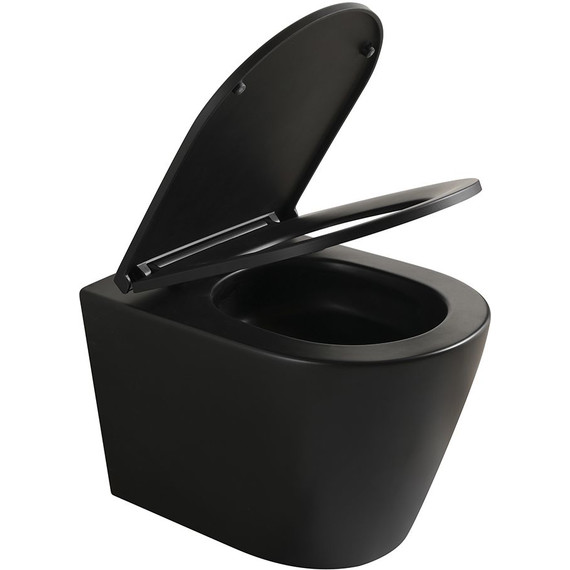 Унитаз подвесной безободковый Veconi Ando VAN-48TB (Система смыва торнадо) с тонкой крышкой микролифт, чёрный матовый - фото 4