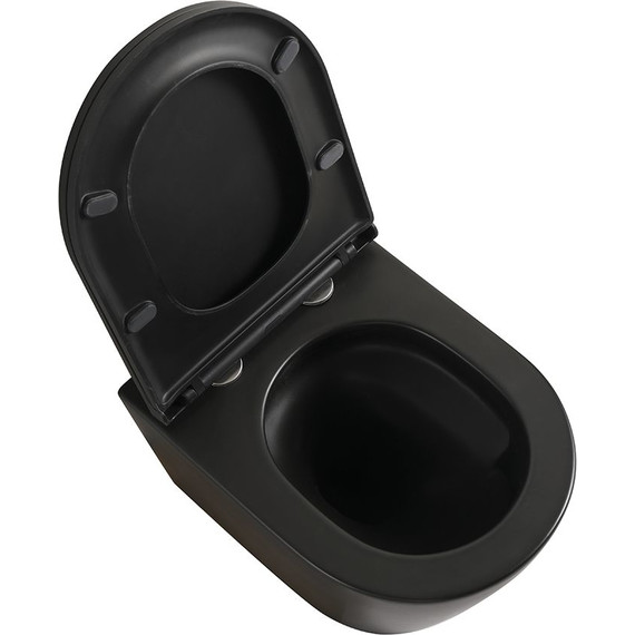 Унитаз подвесной безободковый Veconi Ando VAN-48TB (Система смыва торнадо) с тонкой крышкой микролифт, чёрный матовый - фото 5