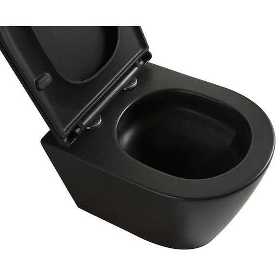 Унитаз подвесной безободковый Veconi Ando VAN-48TB (Система смыва торнадо) с тонкой крышкой микролифт, чёрный матовый - фото 8