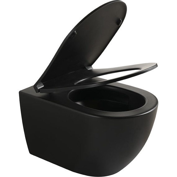 Унитаз подвесной безободковый Veconi Ento VEN-52TB (Система смыва торнадо) с тонкой крышкой микролифт, чёрный матовый - фото 2