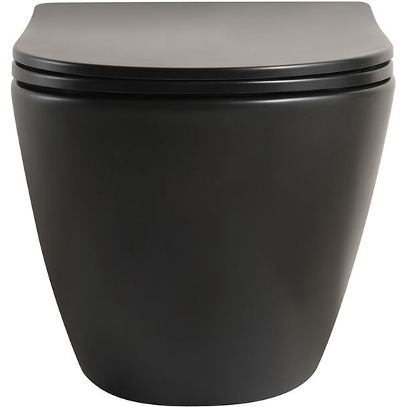 Унитаз подвесной безободковый Veconi Ento VEN-52TB (Система смыва торнадо) с тонкой крышкой микролифт, чёрный матовый - фото 3