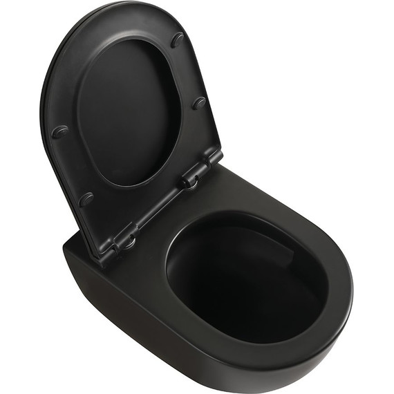 Унитаз подвесной безободковый Veconi Ento VEN-52TB (Система смыва торнадо) с тонкой крышкой микролифт, чёрный матовый - фото 5