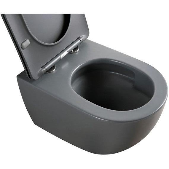 Унитаз подвесной безободковый Veconi Ento VEN-52TGR (Система смыва торнадо) с тонкой крышкой микролифт, серый матовый - фото 5